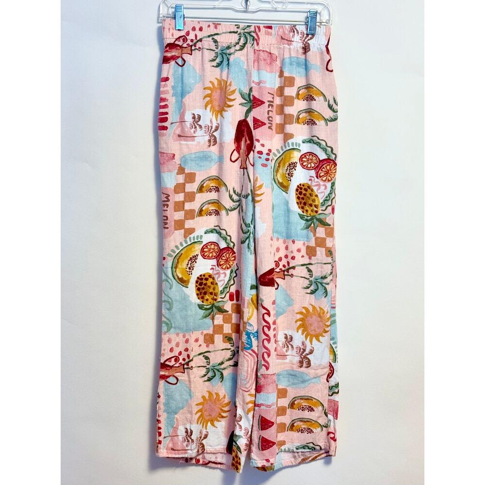 Paper Heart Pink Novelty Print Wide Leg Pants XS Boho